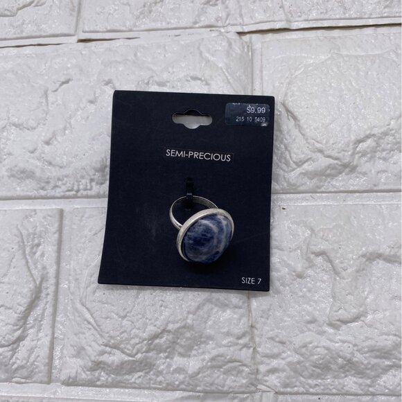 Semi Precious Women’s Ring Blue Stone Silver Finish Size 7 Elegant Jewelry - Picture 5 of 7